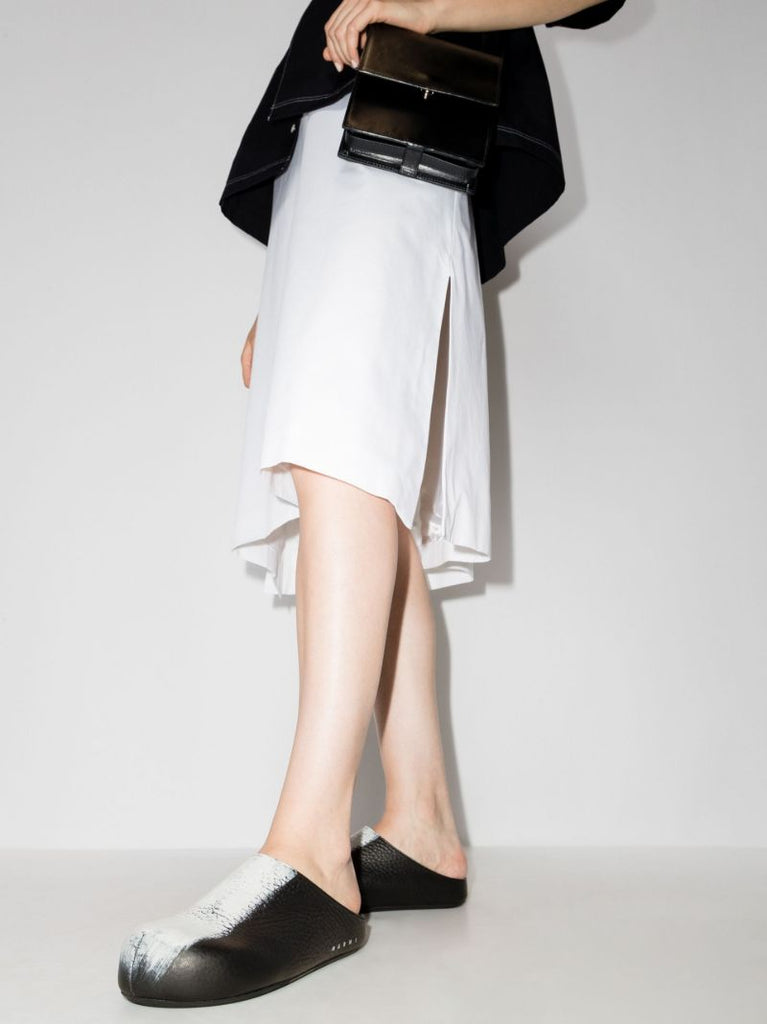Black Brushstroke Leather Mules