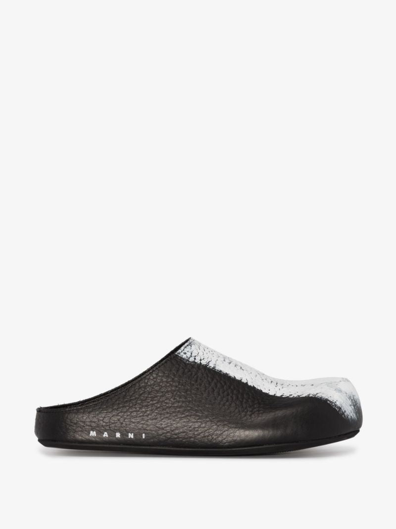 Black Brushstroke Leather Mules