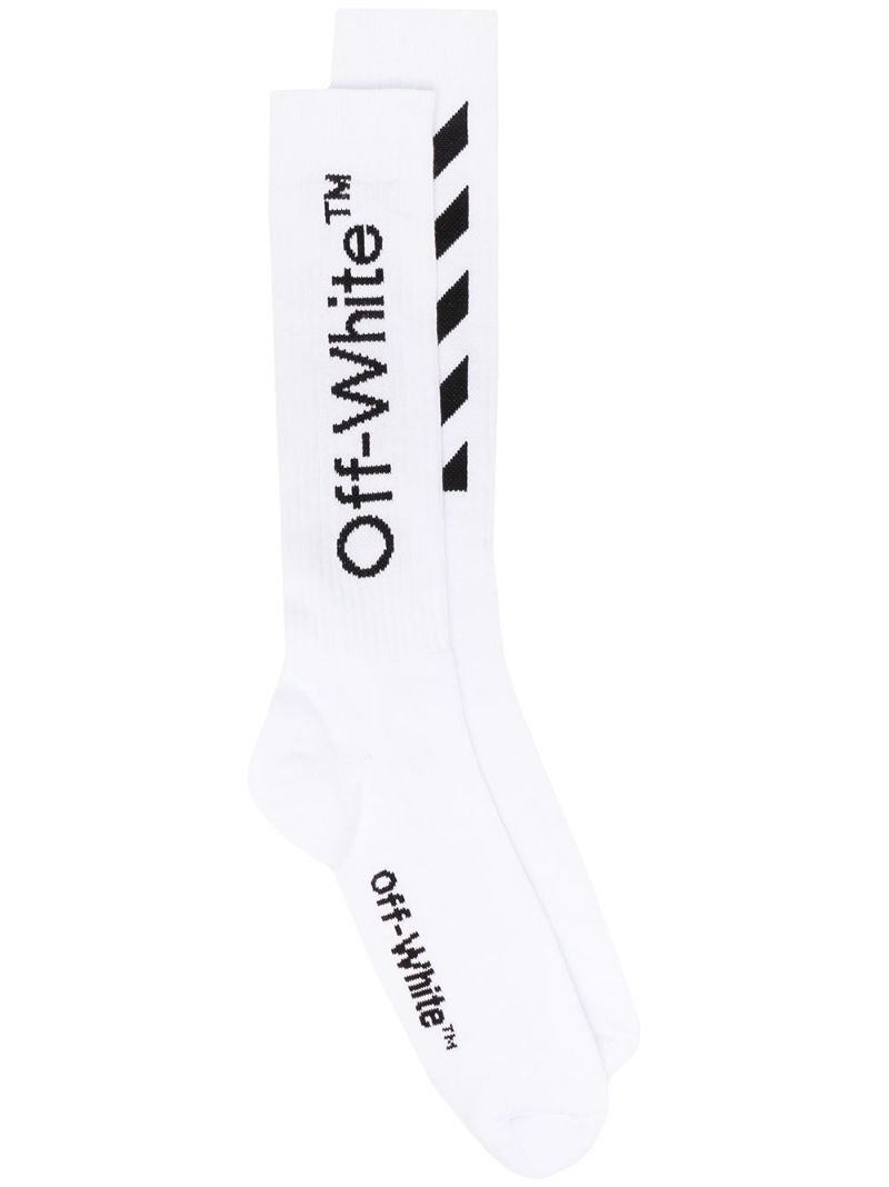 White Diag-stripe Ribbed Socks
