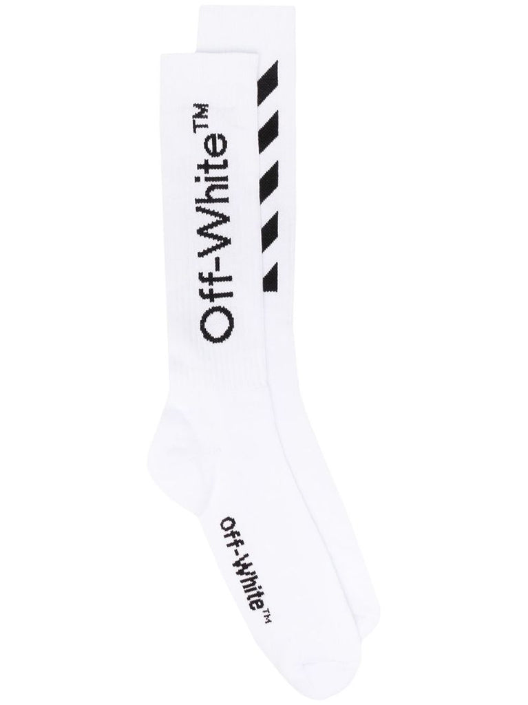 White Diag-stripe Ribbed Socks