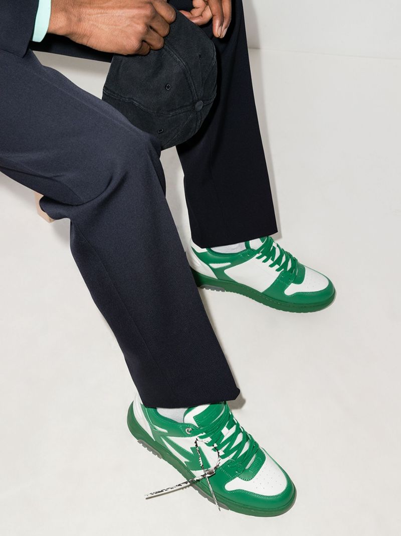Green and White Out of Office Leather Sneakers