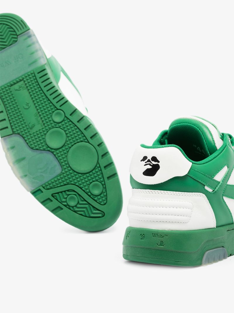 Green and White Out of Office Leather Sneakers