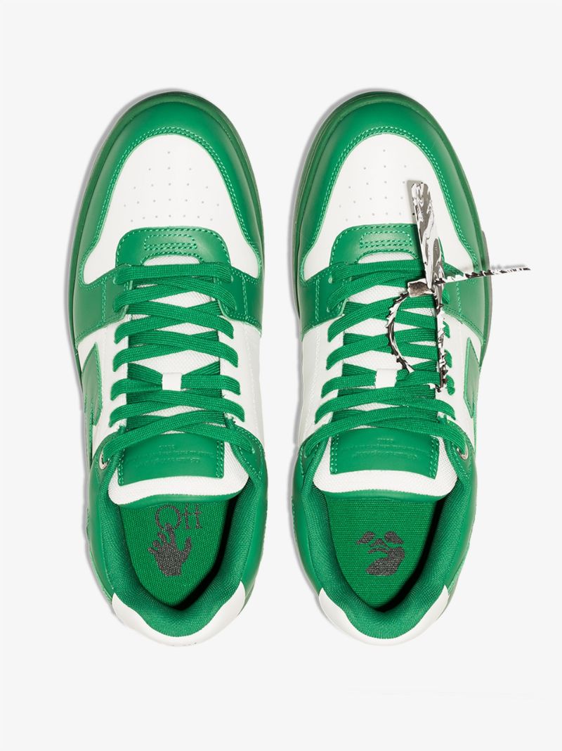 Green and White Out of Office Leather Sneakers