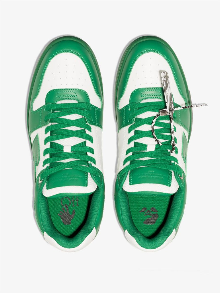 Green and White Out of Office Leather Sneakers