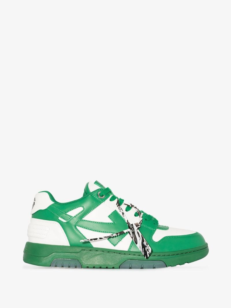 Green and White Out of Office Leather Sneakers