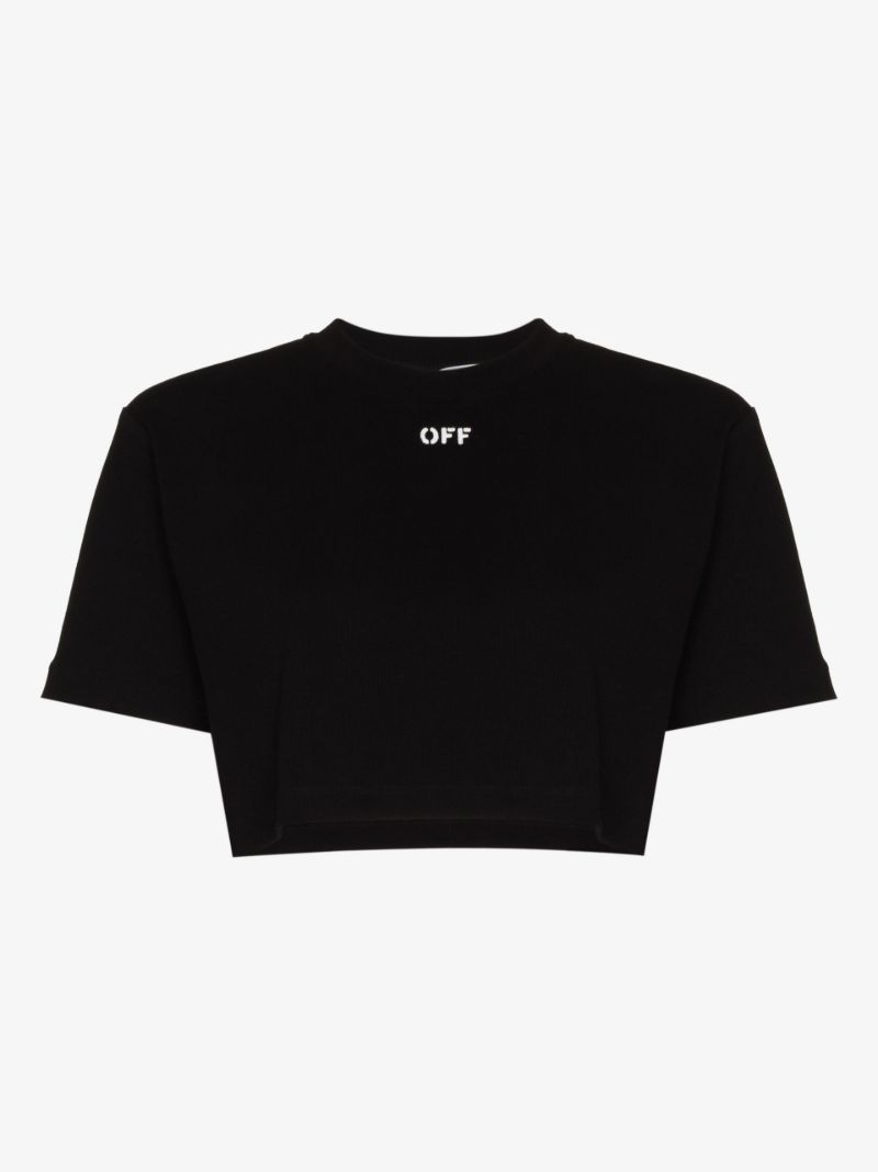Black Logo Cropped Cotton T-shirt