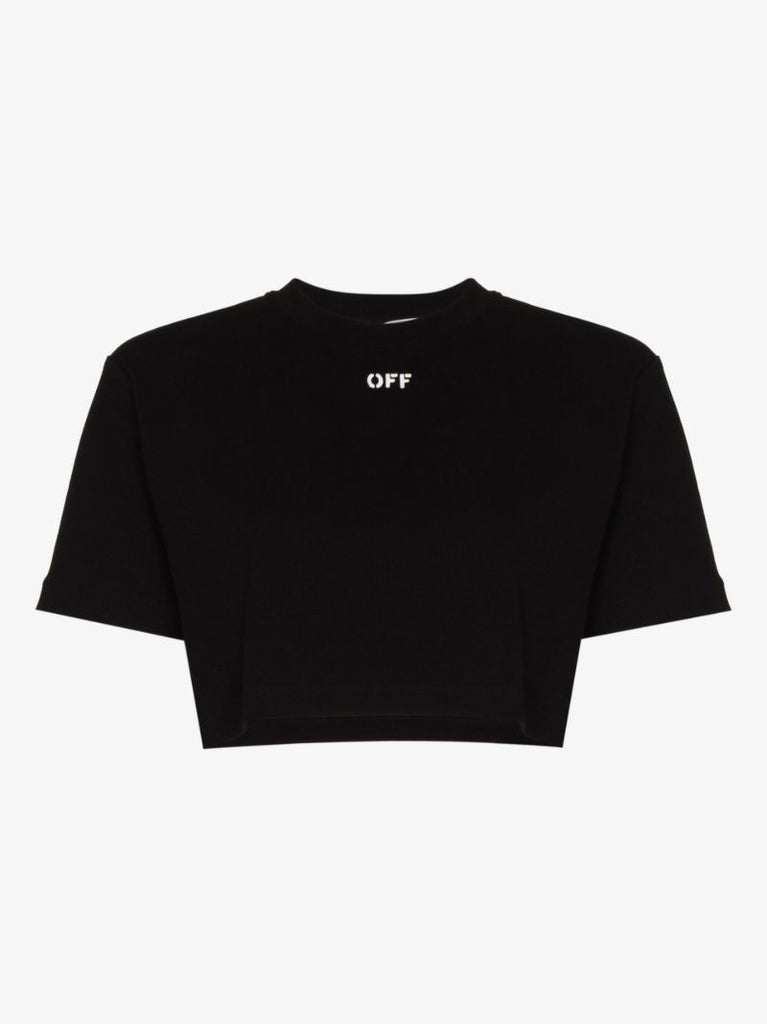 Black Logo Cropped Cotton T-shirt