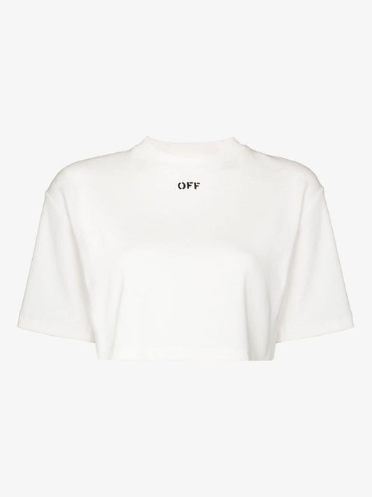 White Logo Cropped Cotton T-shirt