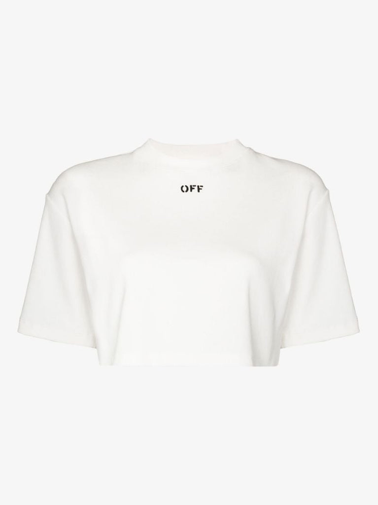 White Logo Cropped Cotton T-shirt