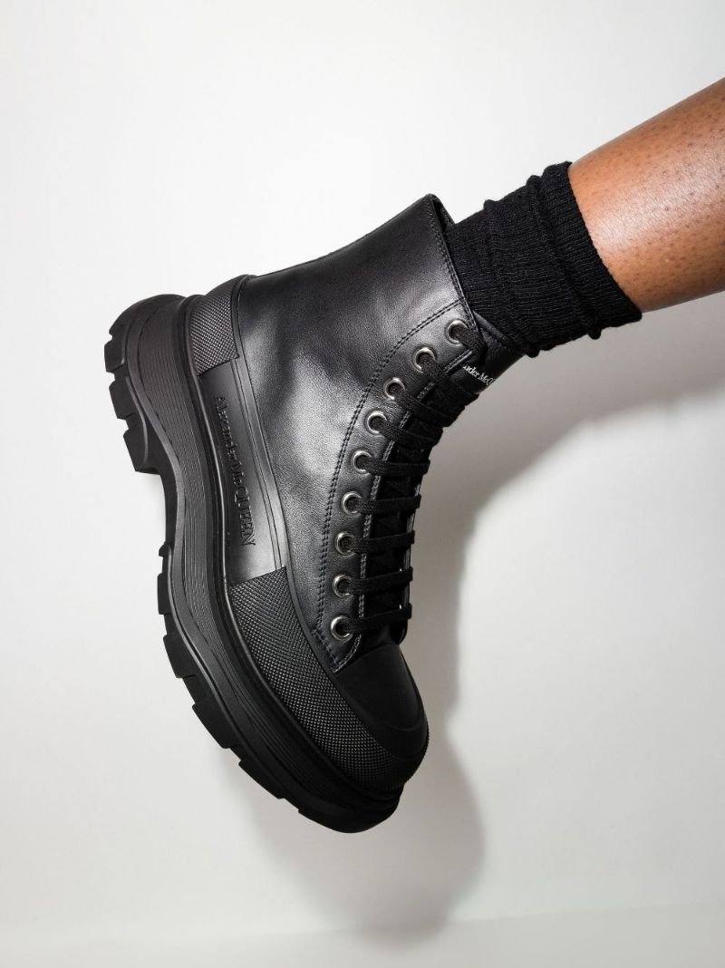 Black Tread Slick Lace-up Boots