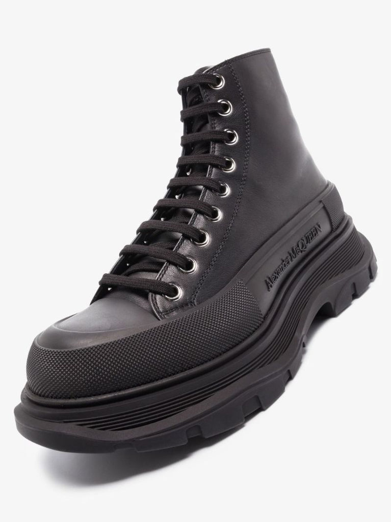 Black Tread Slick Lace-up Boots