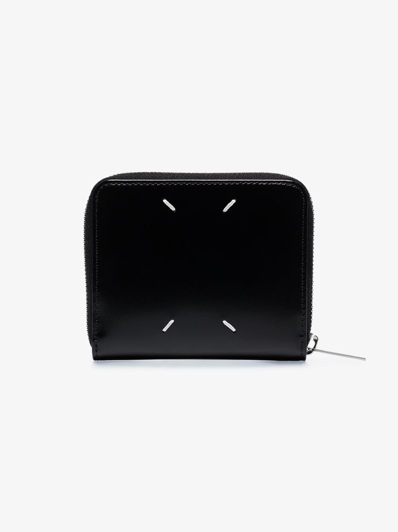 Black Four-stitch Zip-around Small Leather Wallet