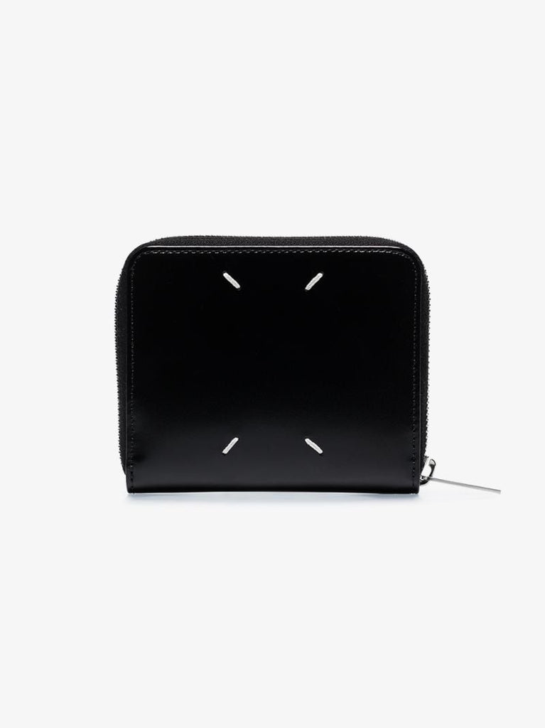 Black Four-stitch Zip-around Small Leather Wallet