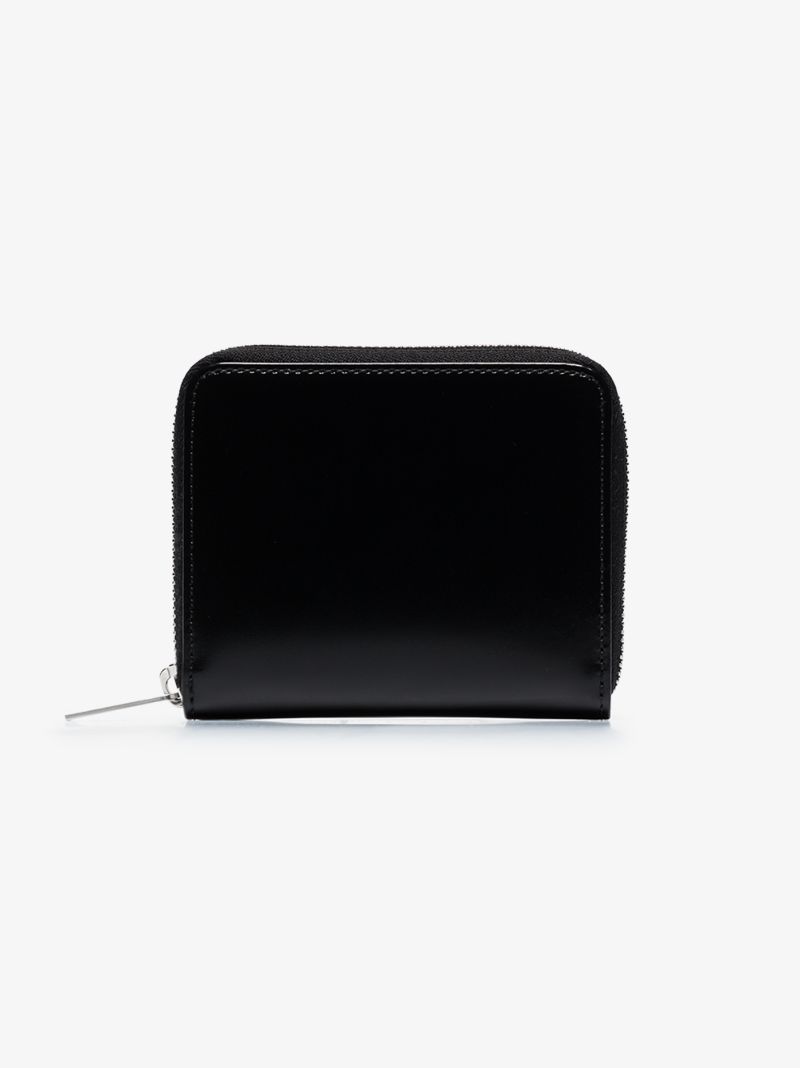 Black Four-stitch Zip-around Small Leather Wallet