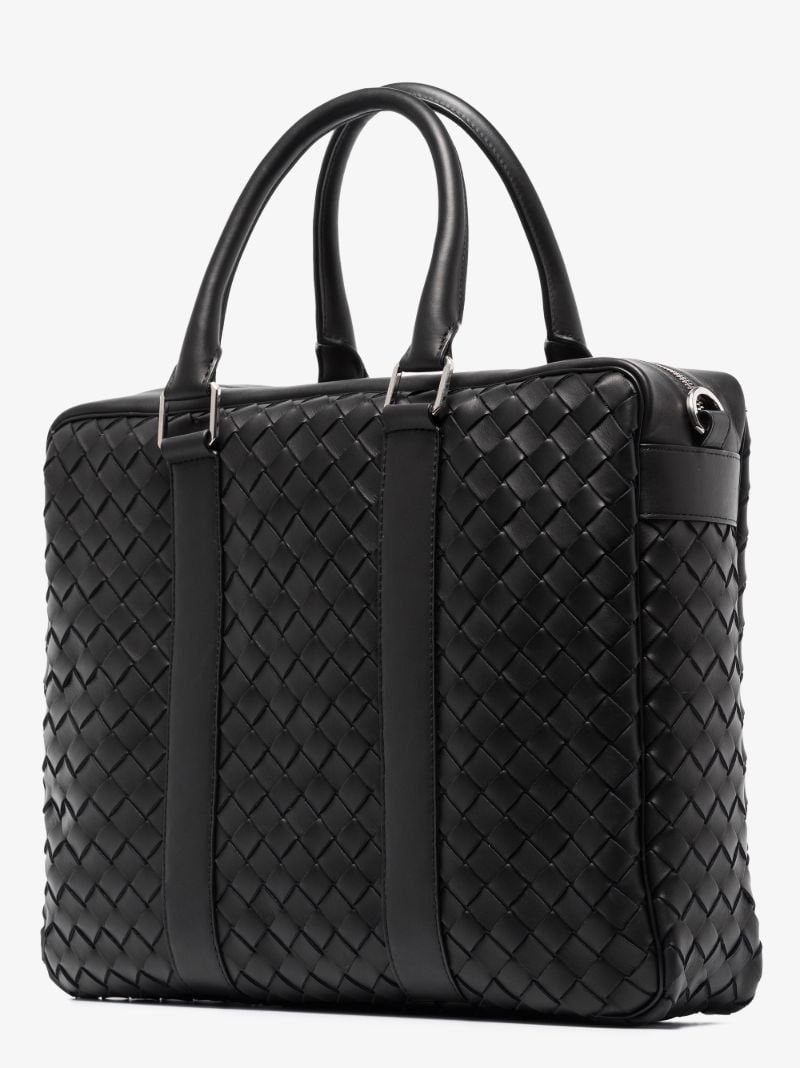 Black Intrecciato Leather Briefcase