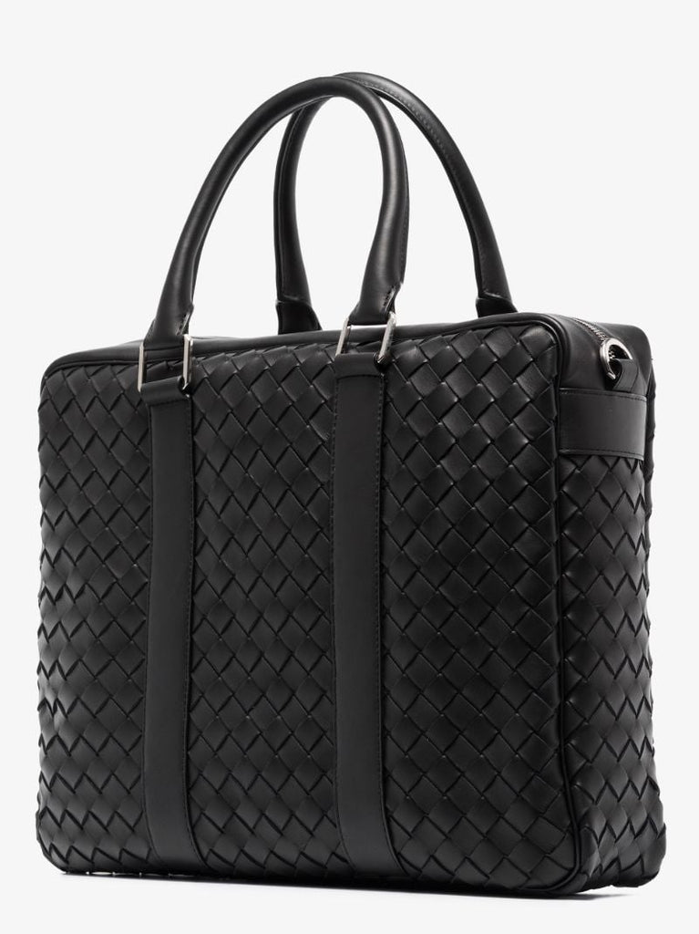 Black Intrecciato Leather Briefcase