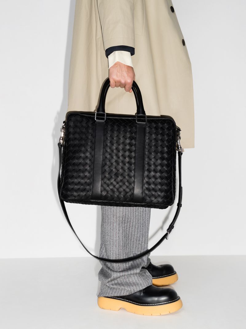 Black Intrecciato Leather Briefcase