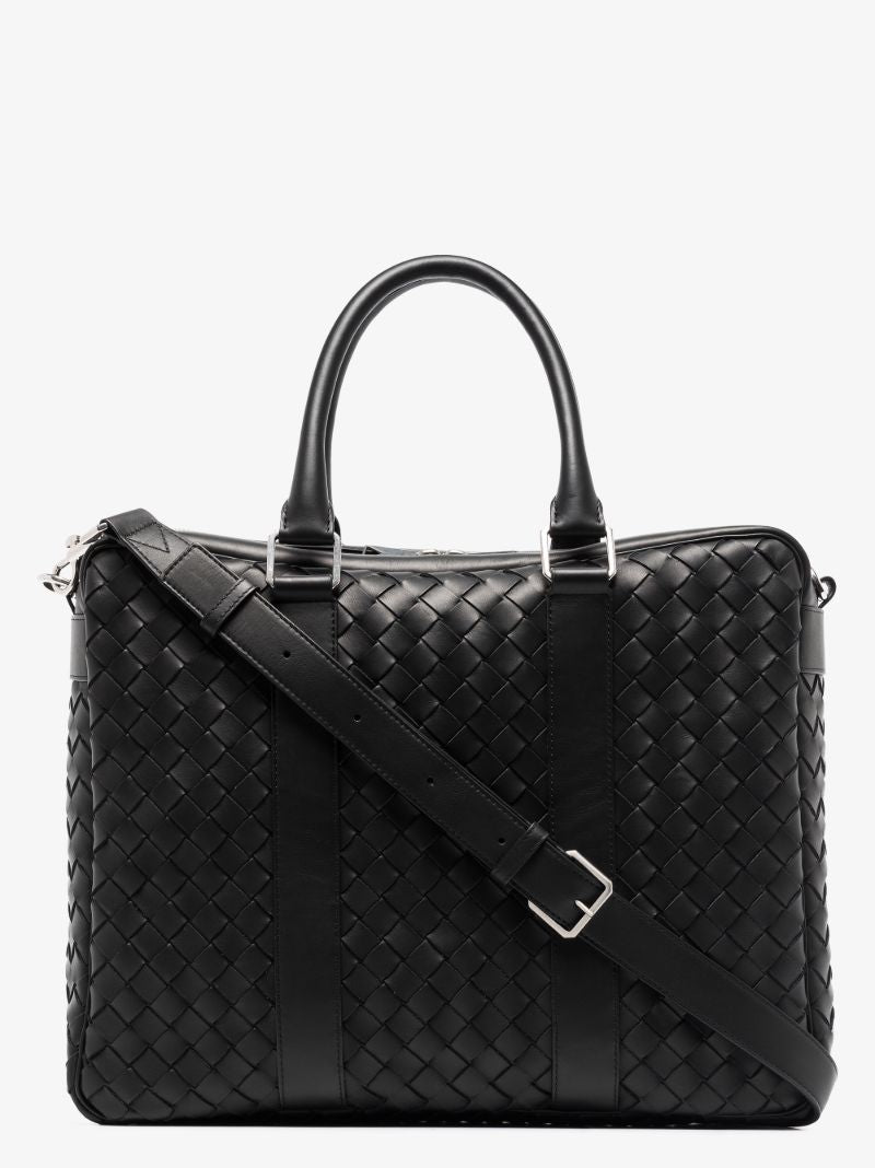 Black Intrecciato Leather Briefcase