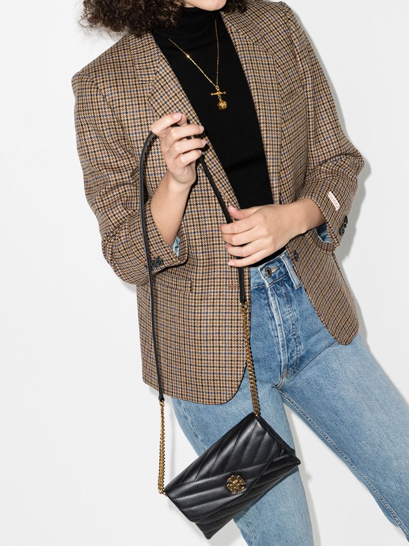Black Kira Chevron Leather Chain Wallet