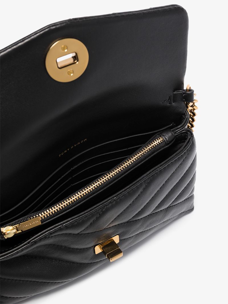 Black Kira Chevron Leather Chain Wallet