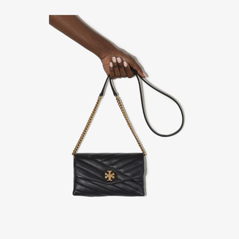 Black Kira Chevron Leather Chain Wallet