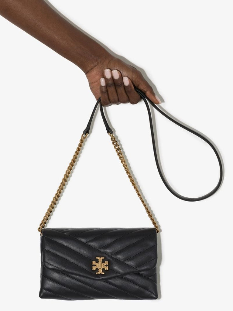 Black Kira Chevron Leather Chain Wallet