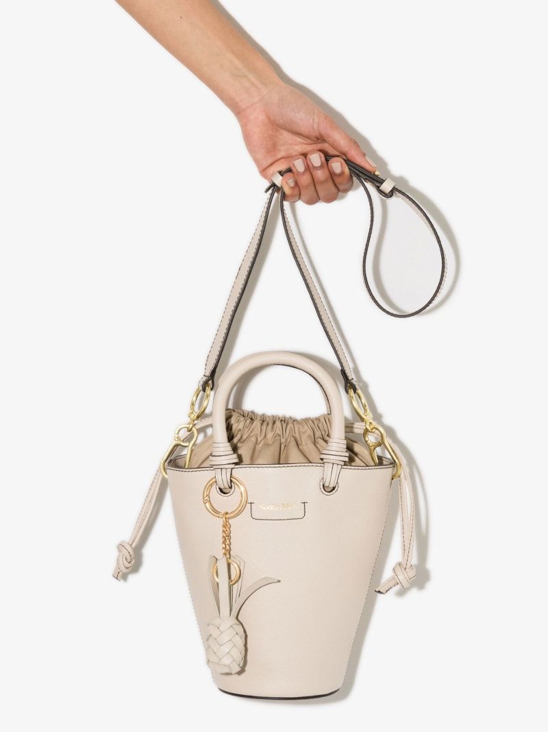 Neutral Cecilya Leather Tote Bag
