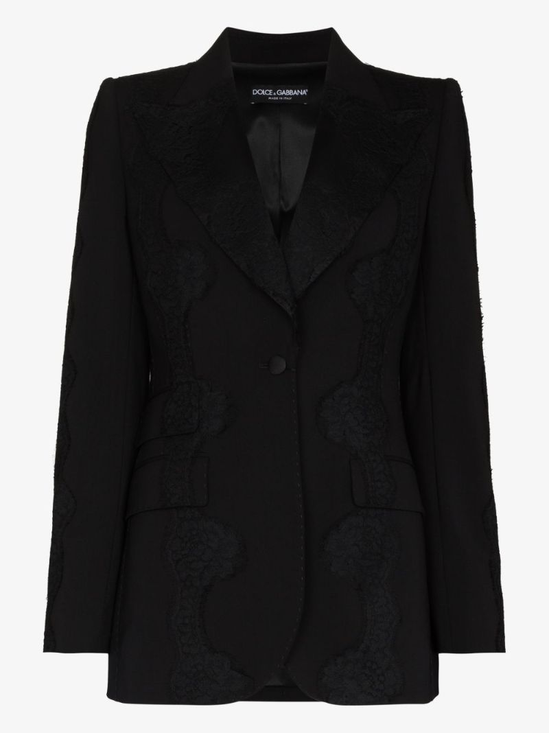 Lace-overlay Peak-lapel Blazer