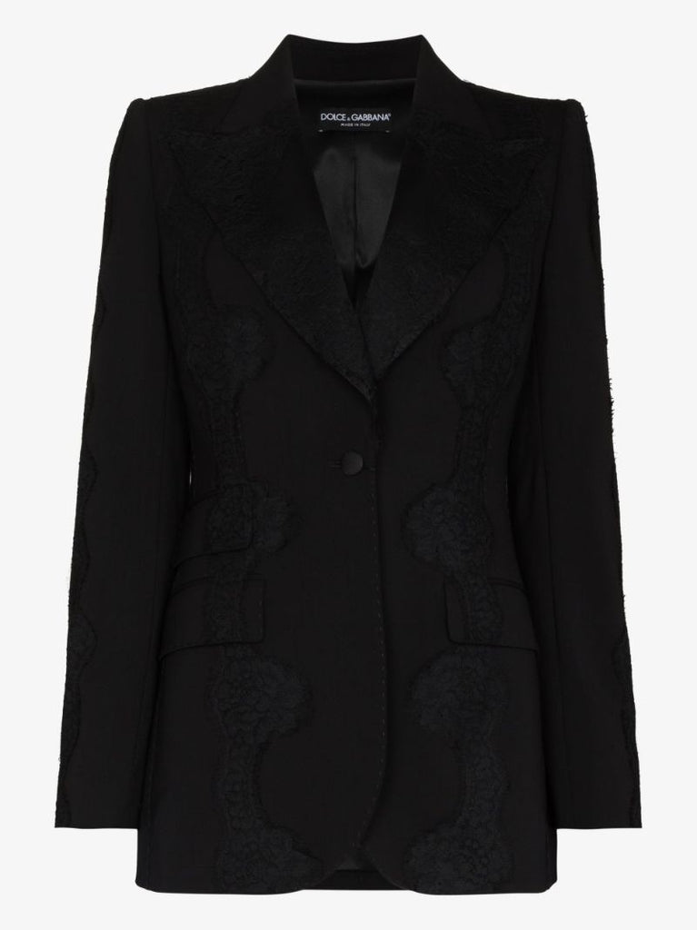 Lace-overlay Peak-lapel Blazer