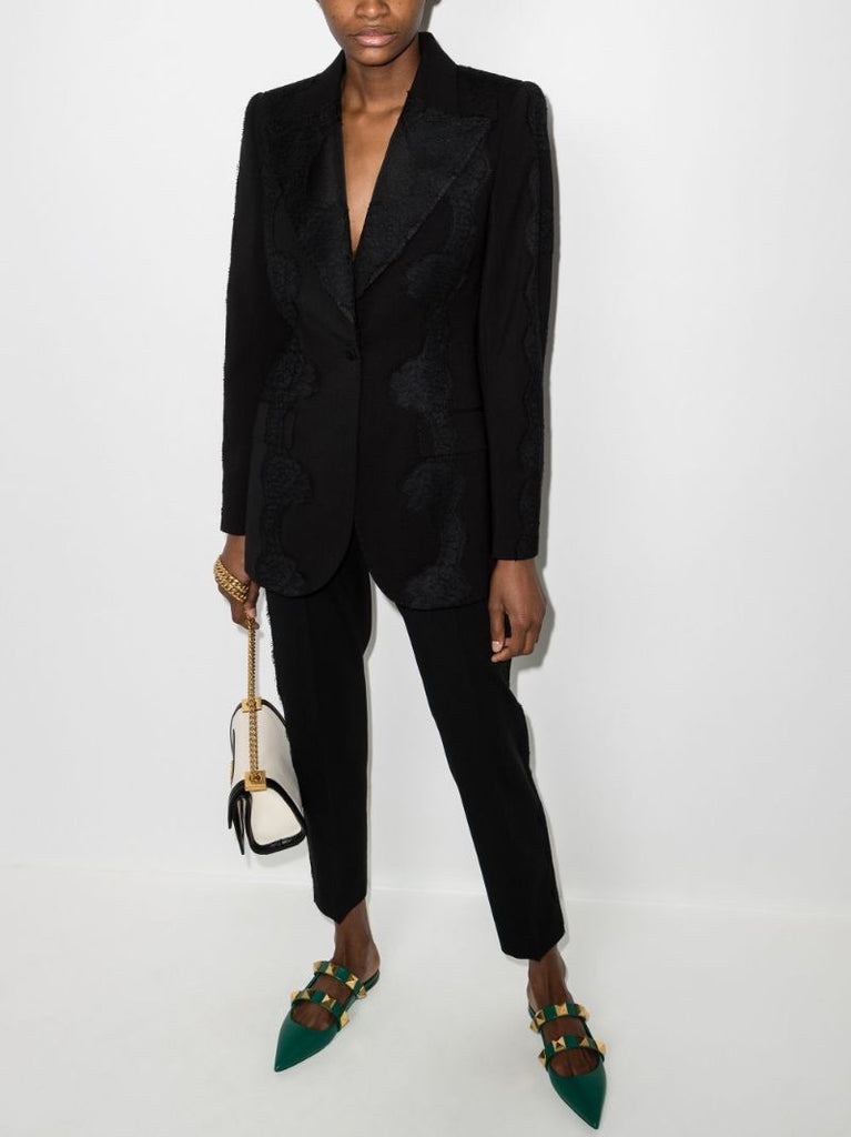 Lace-overlay Peak-lapel Blazer