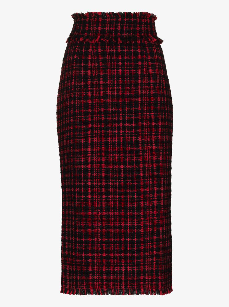 Checked Tweed Pencil Skirt