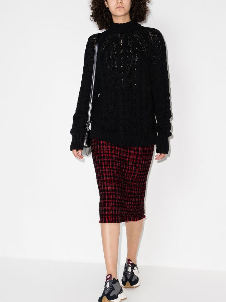 Checked Tweed Pencil Skirt
