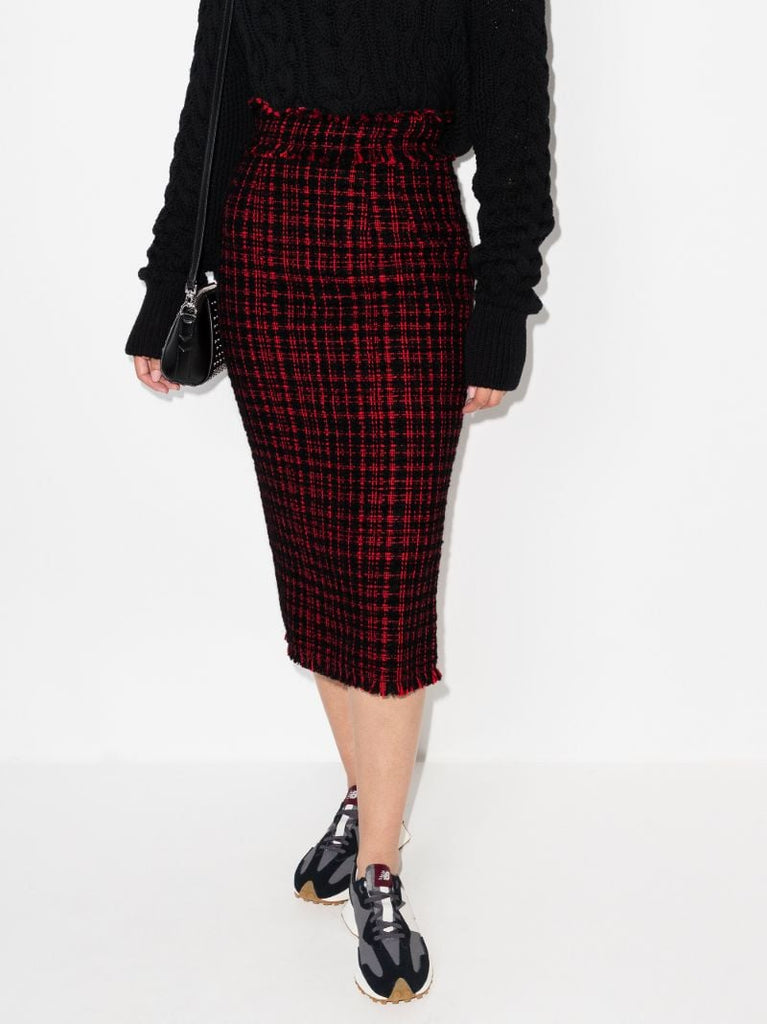 Checked Tweed Pencil Skirt