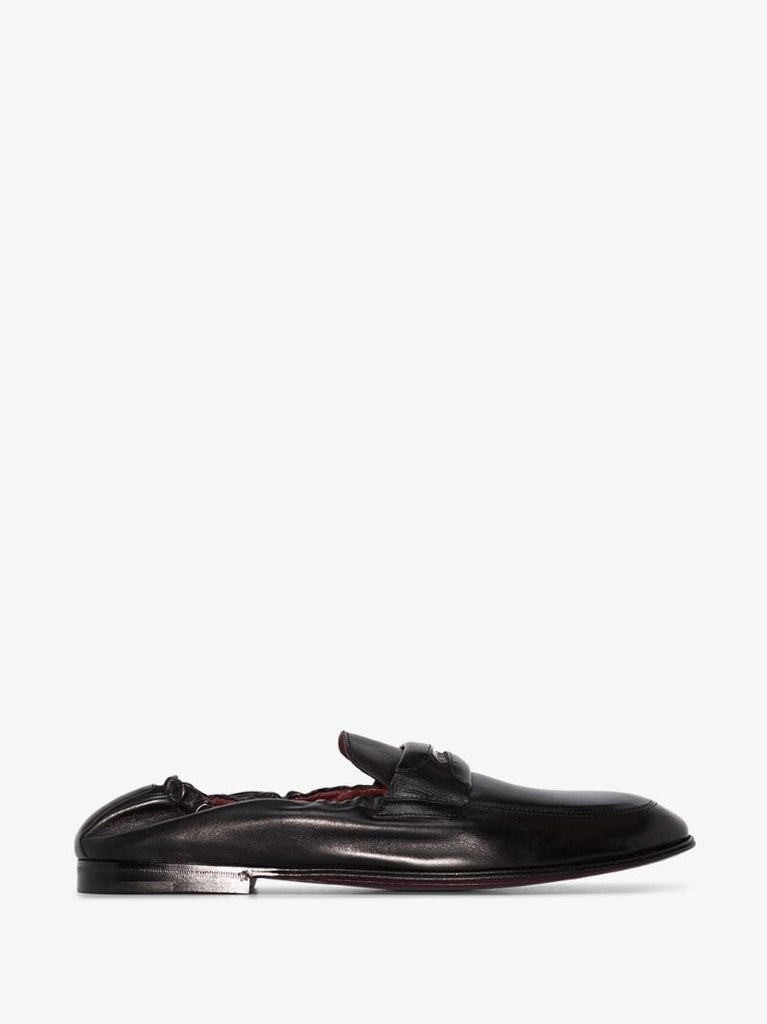 Black Logo Tag Leather Loafers