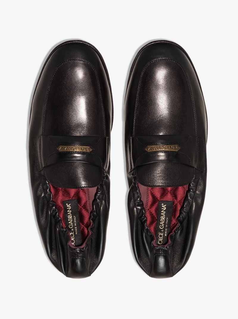 Black Logo Tag Leather Loafers