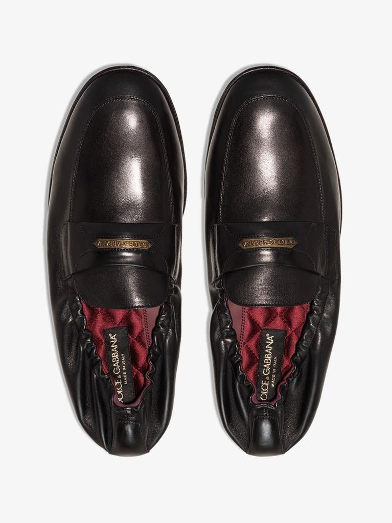 Black Logo Tag Leather Loafers
