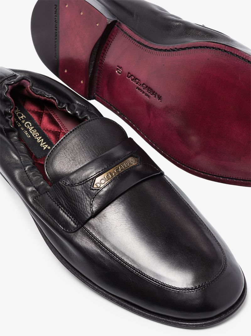 Black Logo Tag Leather Loafers