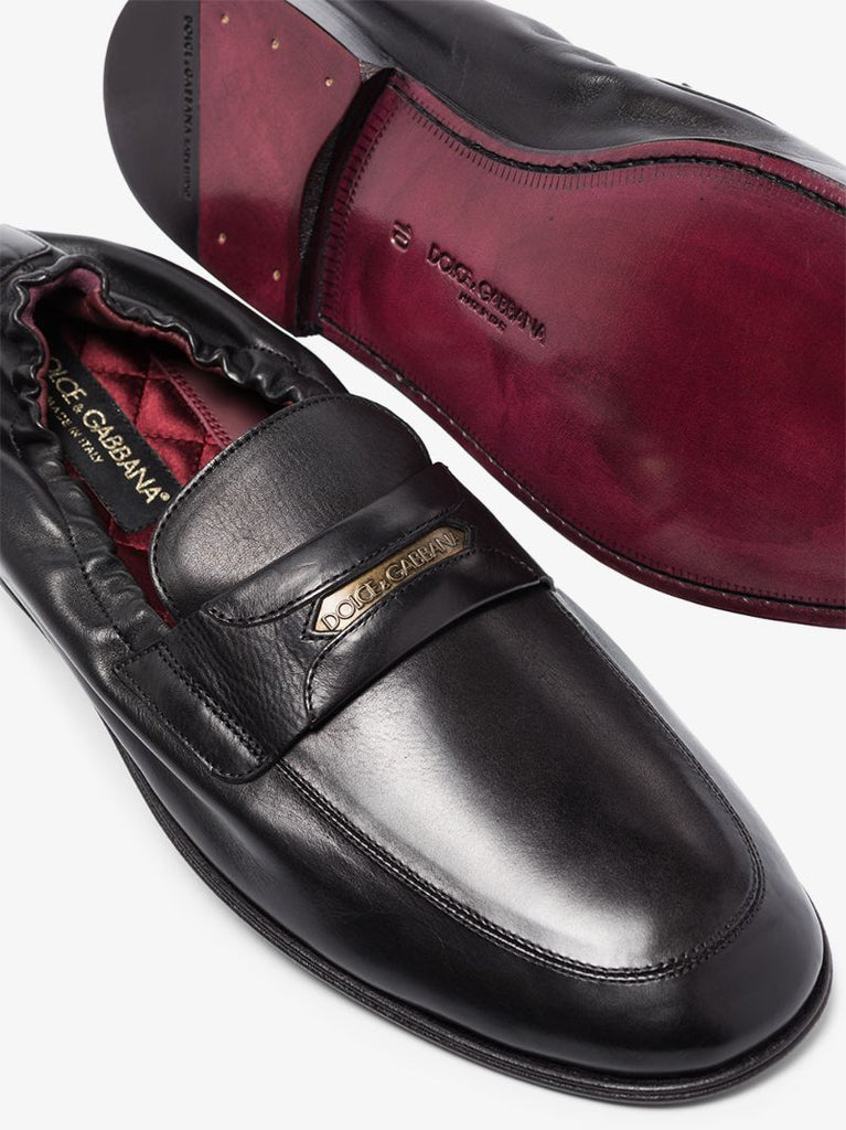 Black Logo Tag Leather Loafers