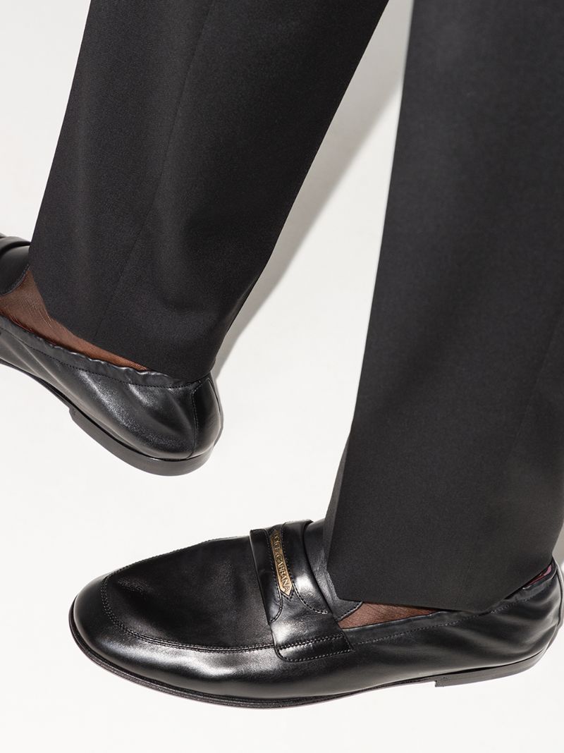 Black Logo Tag Leather Loafers