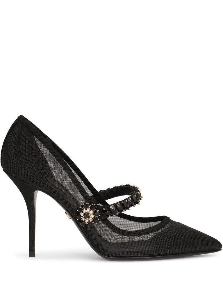 Black 90 Crystal Strap Mary Jane Pumps