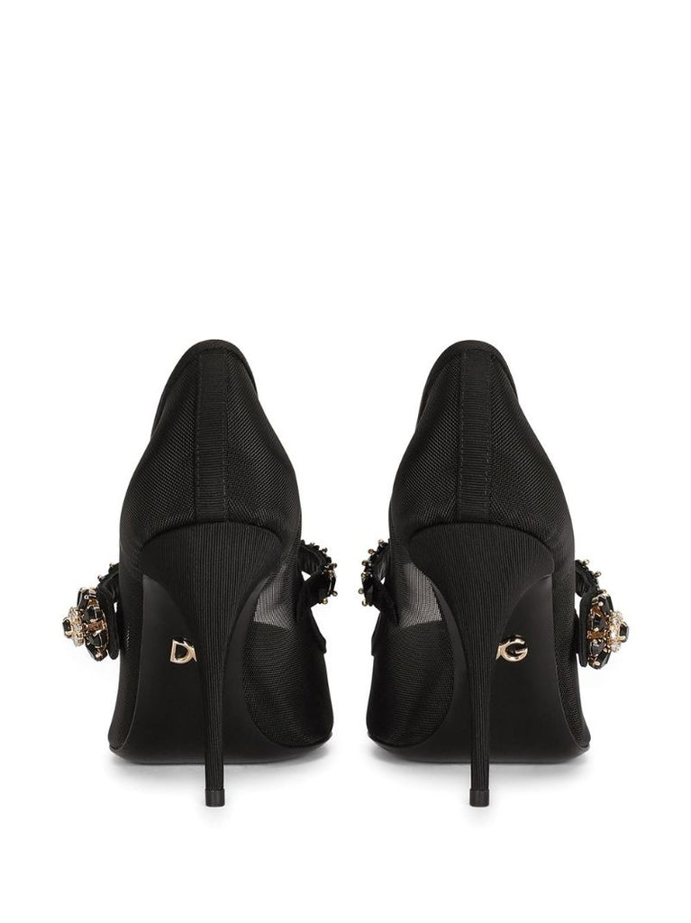 Black 90 Crystal Strap Mary Jane Pumps
