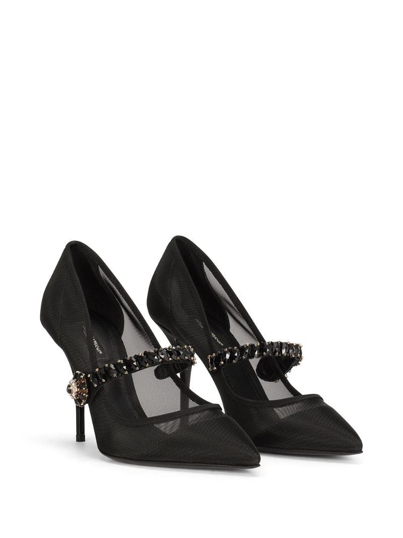 Black 90 Crystal Strap Mary Jane Pumps