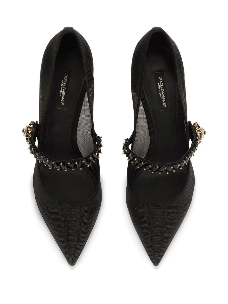 Black 90 Crystal Strap Mary Jane Pumps