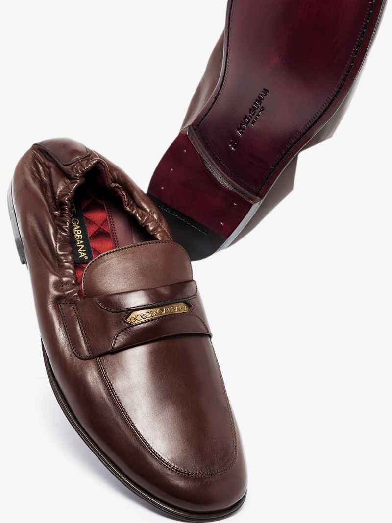 Brown Logo Tag Leather Loafers