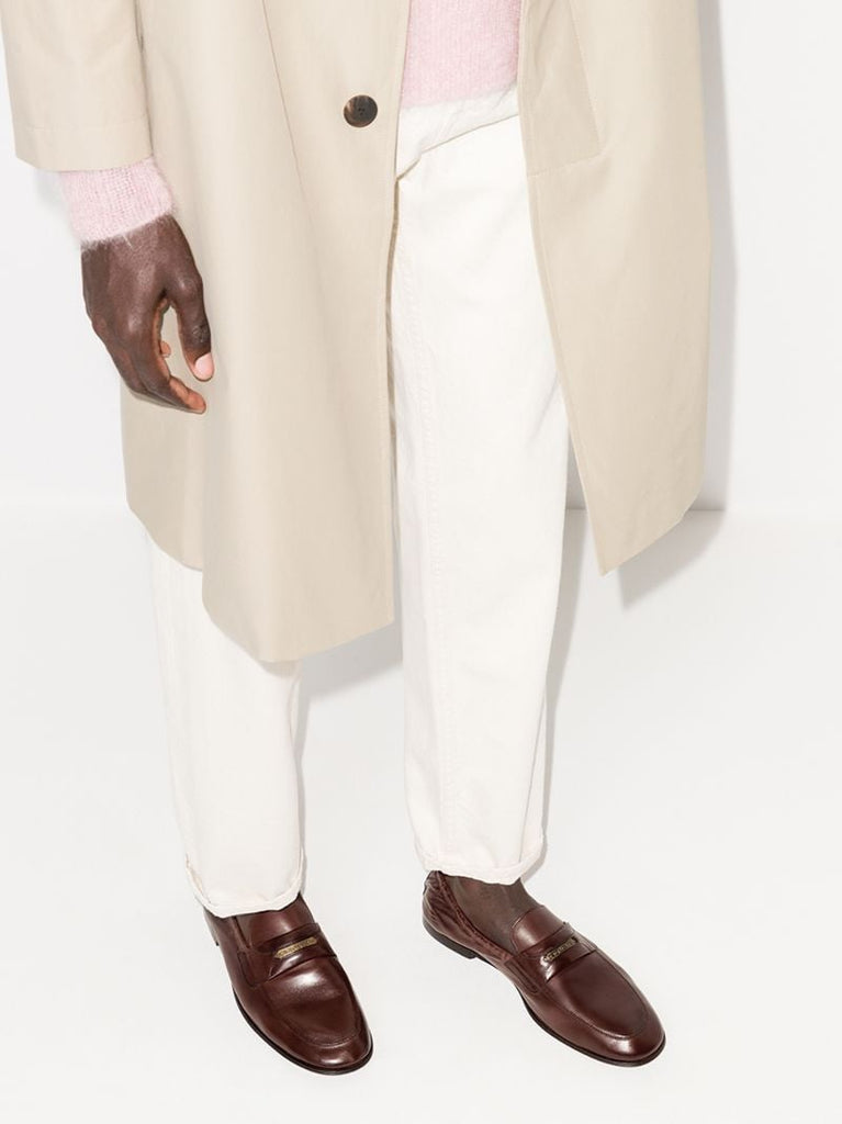 Brown Logo Tag Leather Loafers