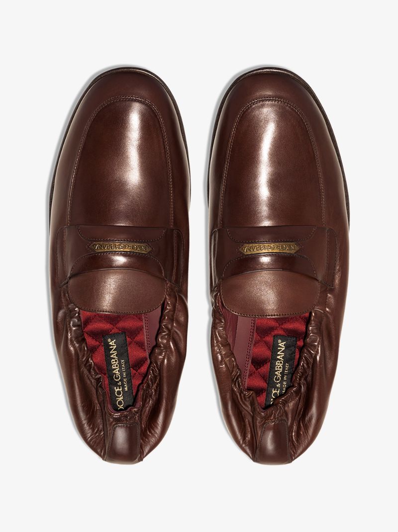 Brown Logo Tag Leather Loafers