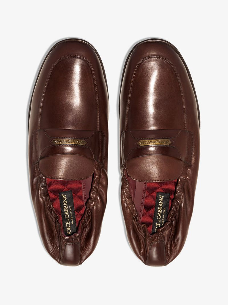 Brown Logo Tag Leather Loafers