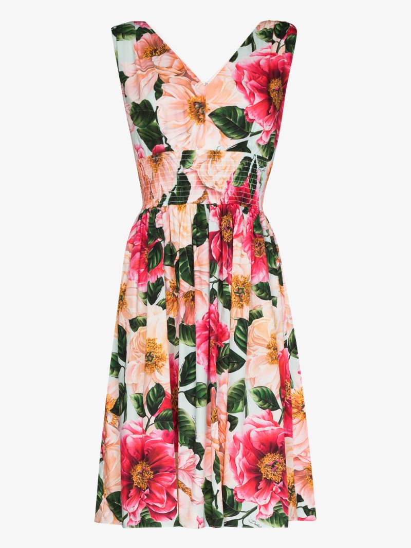 Smocked Floral Print Dress