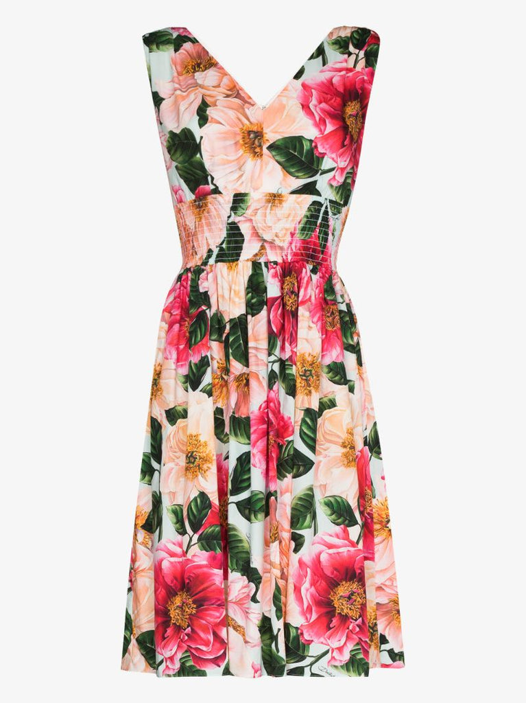 Smocked Floral Print Dress