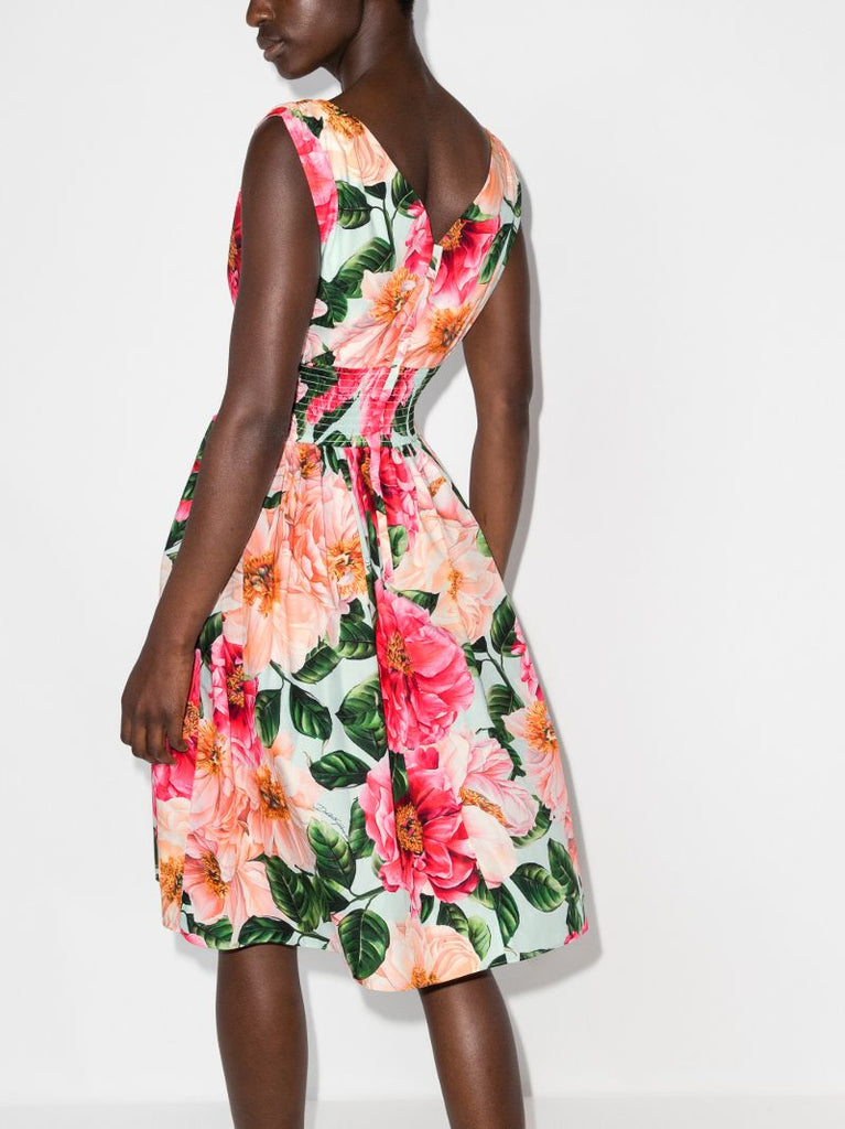Smocked Floral Print Dress
